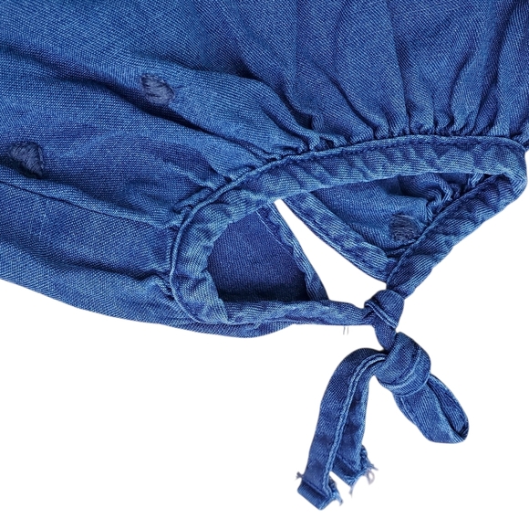 Old Navy Chambray Blue 3/4 Sleeve Blouse with Mandarin Collar. MED. Boho - Picture 10 of 11